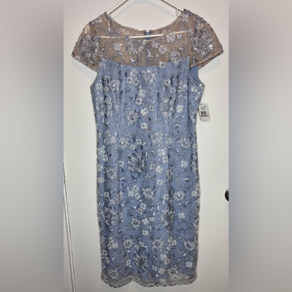 Alex Evenings Blue Lace Floral Sheath Dress - Picture 3 of 14
